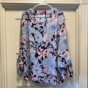 Lilly Pulitzer Blue and Pink Ruffled Blouse
